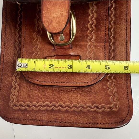 Vintage Handcrafted Leather Crossbody Bag Brown Brass Buckle Unisex - Picture 14 of 16